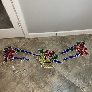 20" Each- 3 Piece Lighted Holographic Bow And Bells Christmas Window Silhouette